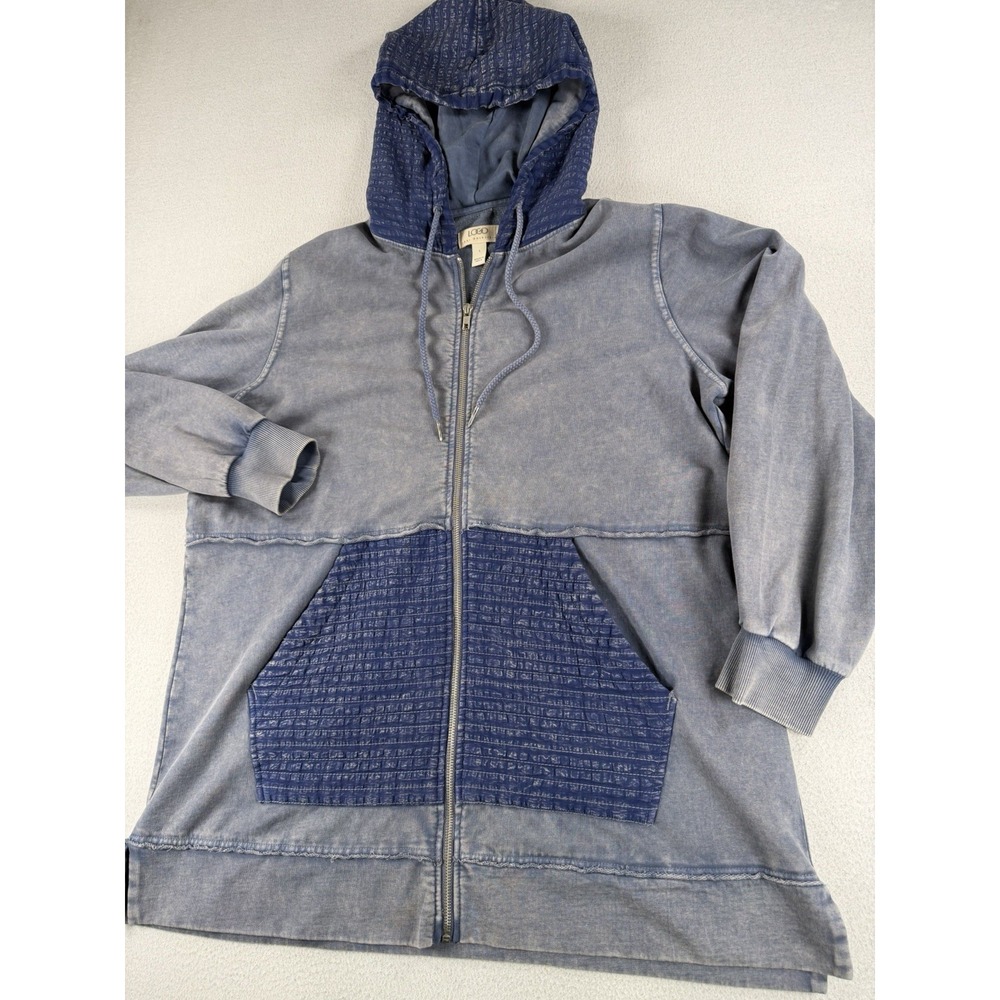 Logo Lounge Womens Size LARGE Blue Long Sleeve Zip Up Tunic Hoodie